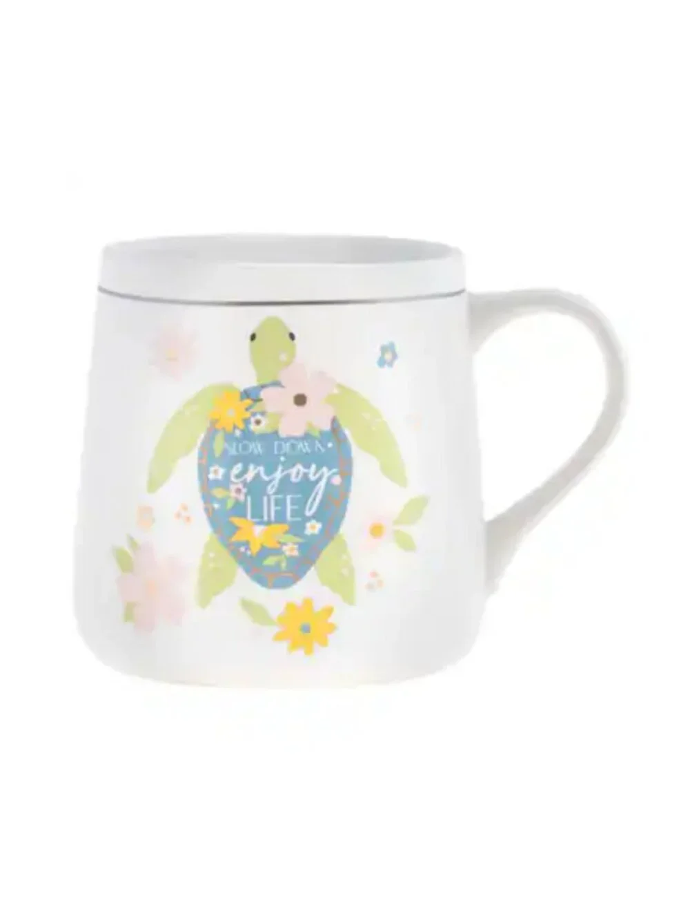 Karma Flora Turtle Mug, Slow Down Enjoy Life, Sea Turtle & Flowers, BRAND NEW